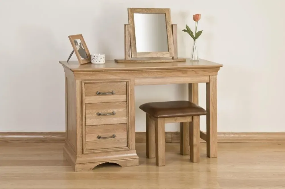Lyon Oak Single Pedestal Dressing Table - Lacquer, Oak