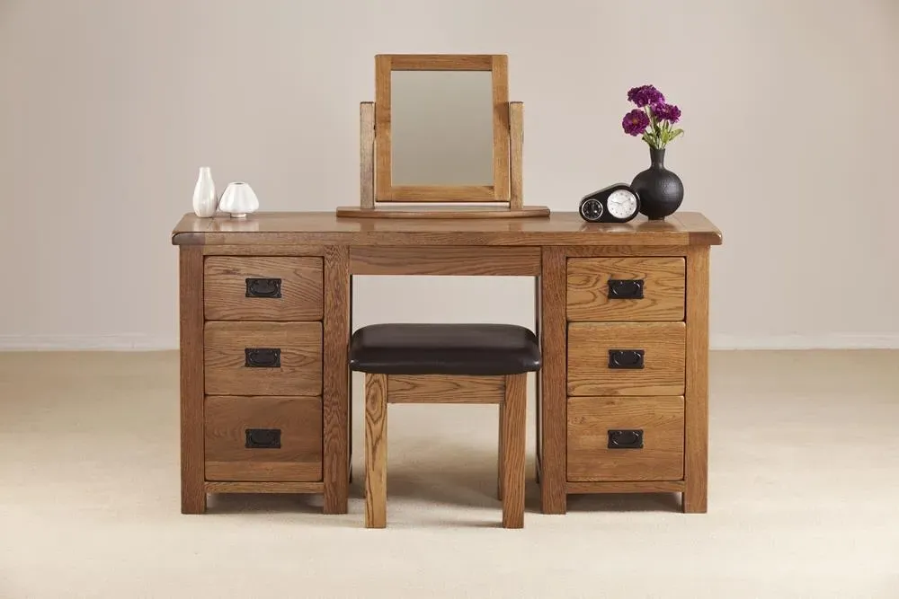Originals Double Pedestal Dressing Table - Dark Lacquered, Oak