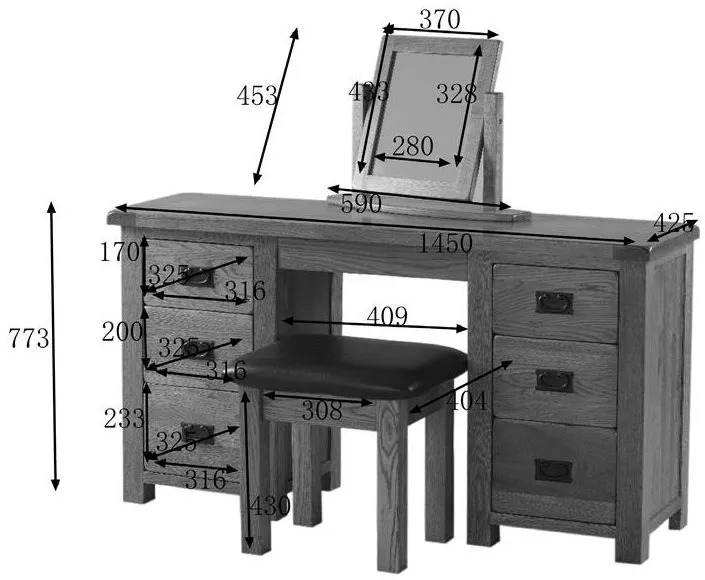 Originals Double Pedestal Dressing Table - Dark Lacquered, Oak