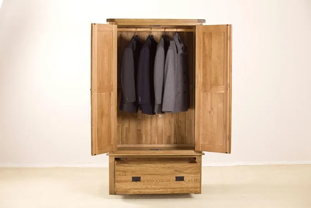 Originals Rustic Oak 2 Door 1 Drawer Wardrobe - Dark Lacquered