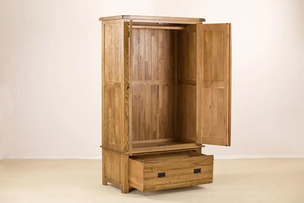 Originals Rustic Oak 2 Door 1 Drawer Wardrobe - Dark Lacquered