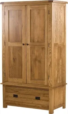 Originals Rustic Oak 2 Door 1 Drawer Wardrobe - Dark Lacquered
