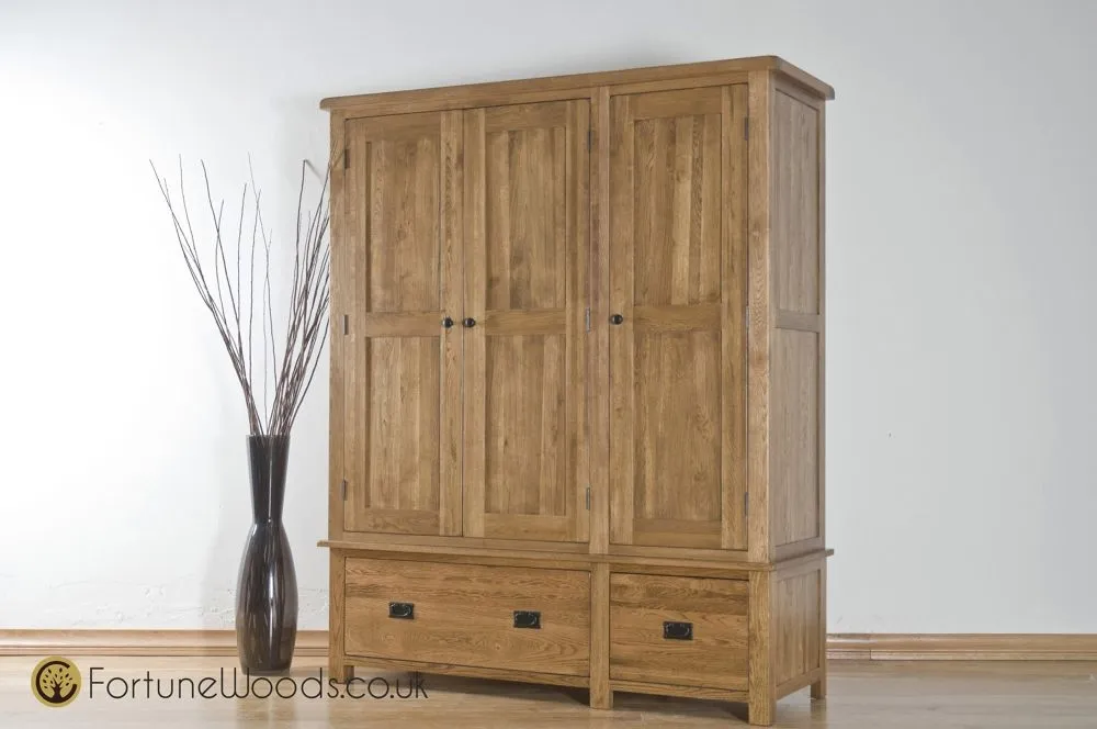 Originals Rustic Oak 3 Door 2 Drawer Wardrobe - Dark Lacquered
