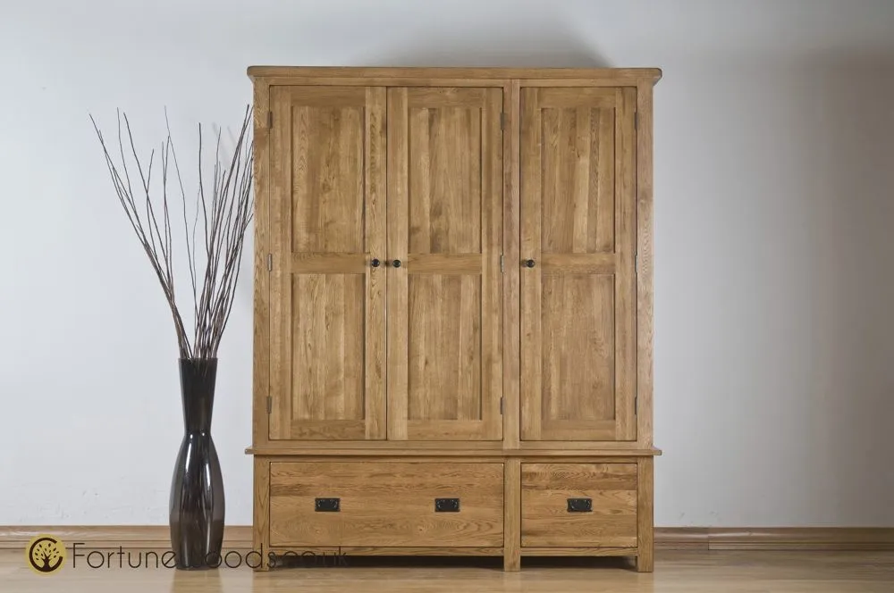 Originals Rustic Oak 3 Door 2 Drawer Wardrobe - Dark Lacquered