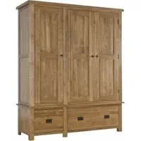 Originals Rustic Oak 3 Door 2 Drawer Wardrobe - Dark Lacquered