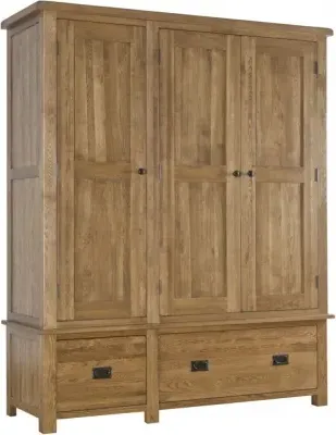 Originals Rustic Oak 3 Door 2 Drawer Wardrobe - Dark Lacquered