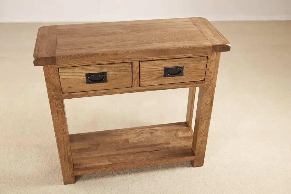 Originals Rustic Oak Console Table with Storage - Dark Lacquered