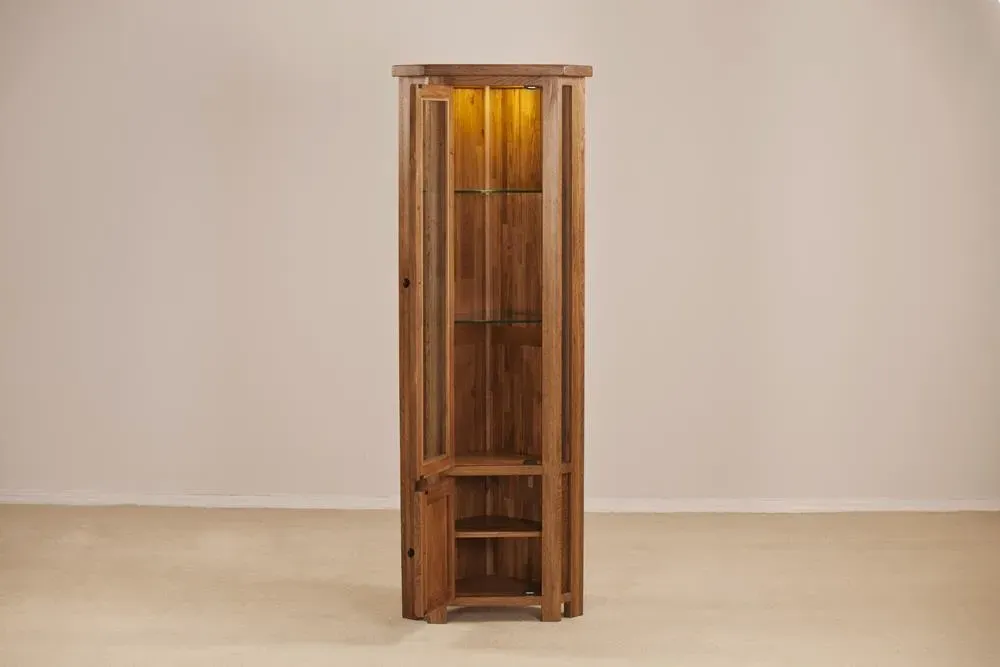 Originals Rustic Oak Corner Display Cabinet - Dark Lacquered