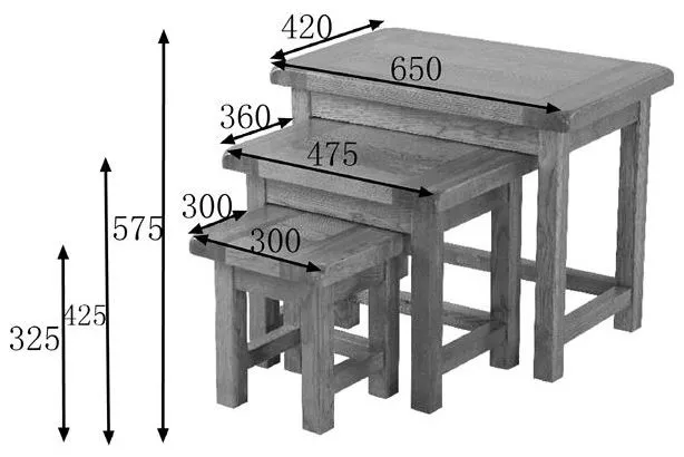 Originals Rustic Oak Nest of Tables - Dark Lacquered