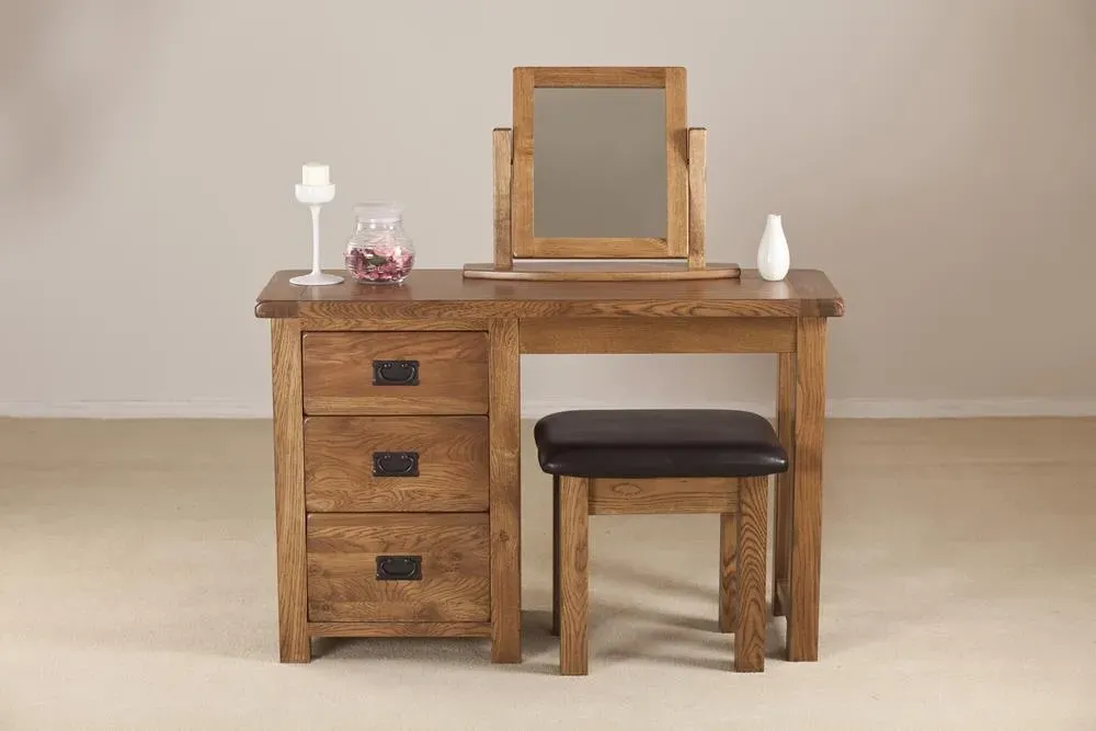 Originals Rustic Oak Single Pedestal Dressing Table - Dark Lacquered
