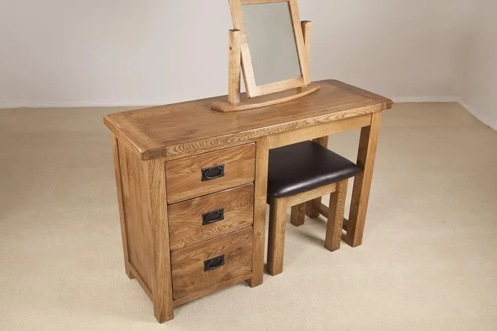 Originals Rustic Oak Single Pedestal Dressing Table - Dark Lacquered