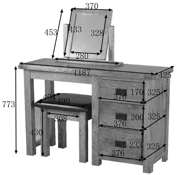 Originals Rustic Oak Single Pedestal Dressing Table - Dark Lacquered