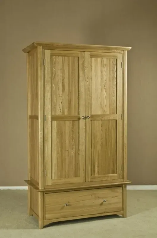 Shaker Oak 2 Door 1 Drawer Wardrobe - Natural Lacquered
