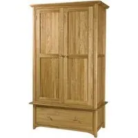 Shaker Oak 2 Door 1 Drawer Wardrobe - Natural Lacquered