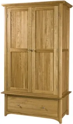 Shaker Oak 2 Door 1 Drawer Wardrobe - Natural Lacquered