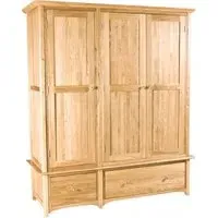 Shaker Oak 3 Door 2 Drawer Wardrobe - Natural Lacquered