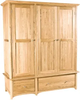Shaker Oak 3 Door 2 Drawer Wardrobe - Natural Lacquered