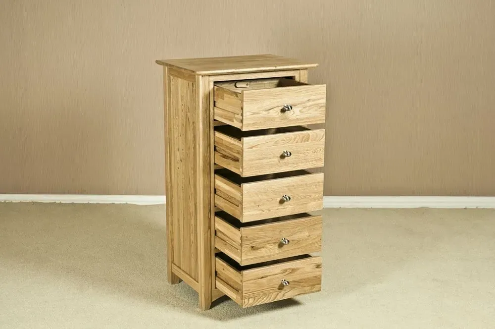 Shaker Oak 5 Drawer Chest - Natural Lacquered