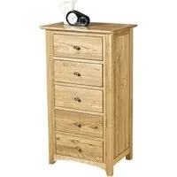 Shaker Oak 5 Drawer Chest - Natural Lacquered