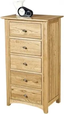 Shaker Oak 5 Drawer Chest - Natural Lacquered
