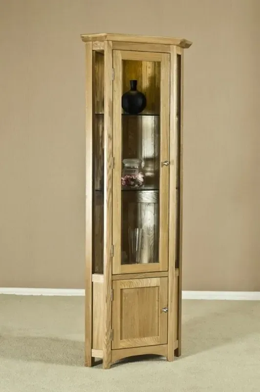 Shaker Oak Corner Display Cabinet - Natural Lacquered