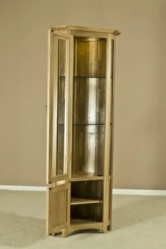 Shaker Oak Corner Display Cabinet - Natural Lacquered
