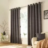 Ellis Windowpane Check Eyelet Curtains - Grey