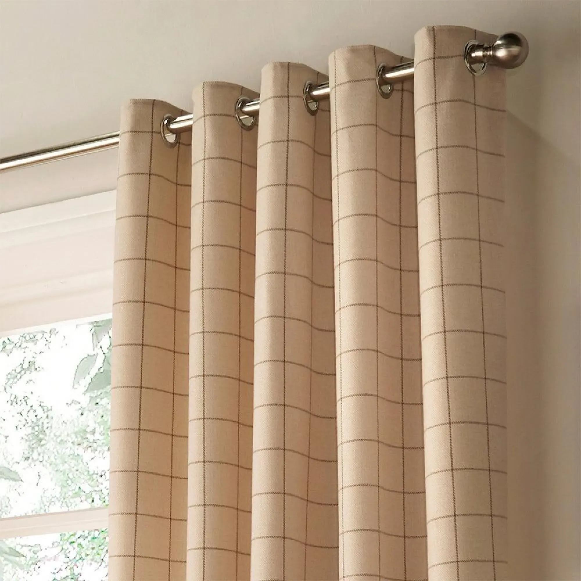 Ellis Windowpane Check Eyelet Curtains - Natural