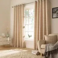 Ellis Windowpane Check Eyelet Curtains - Natural