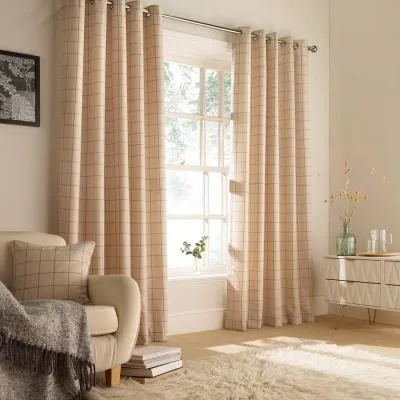 Ellis Windowpane Check Eyelet Curtains - Natural