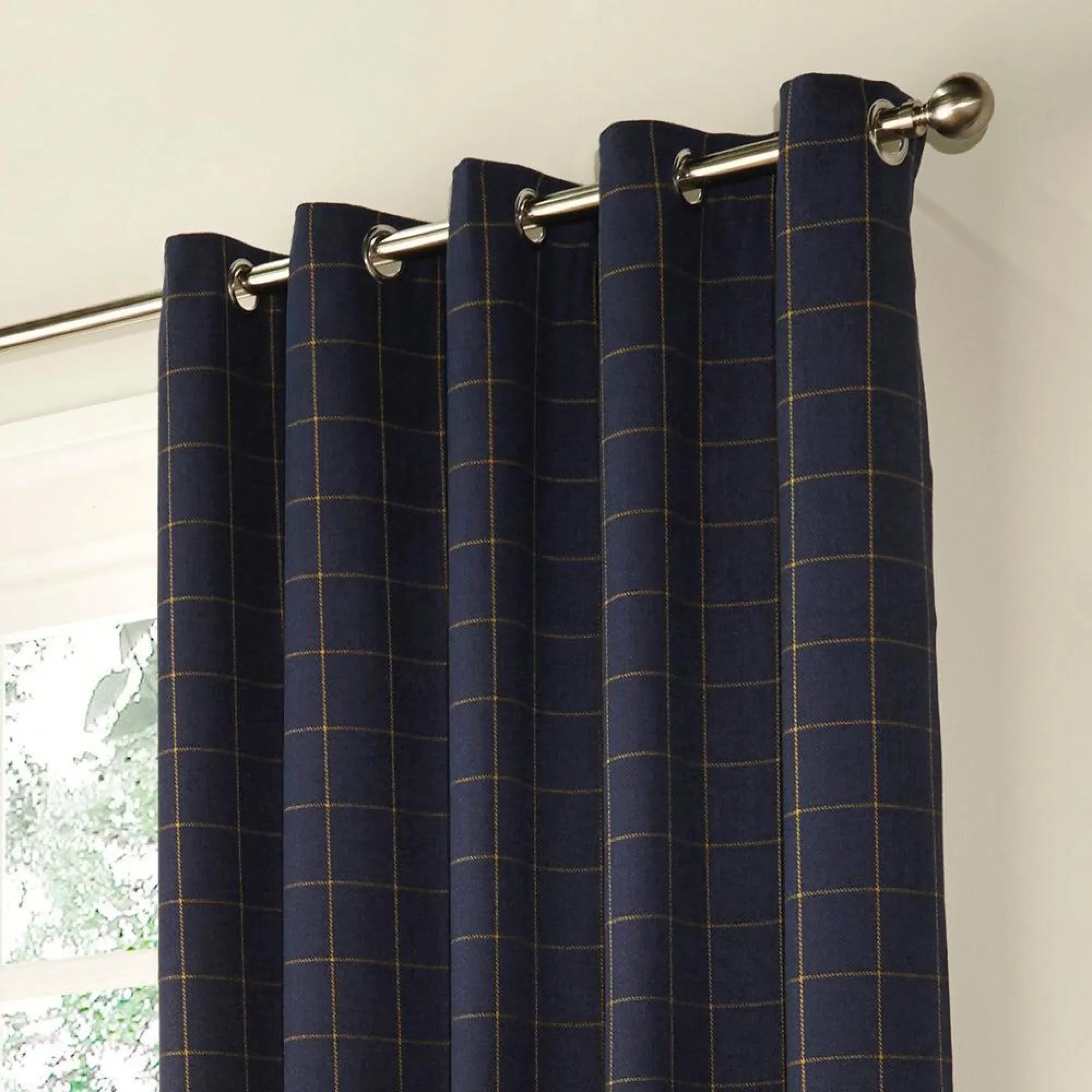 Ellis Windowpane Check Eyelet Curtains - Navy