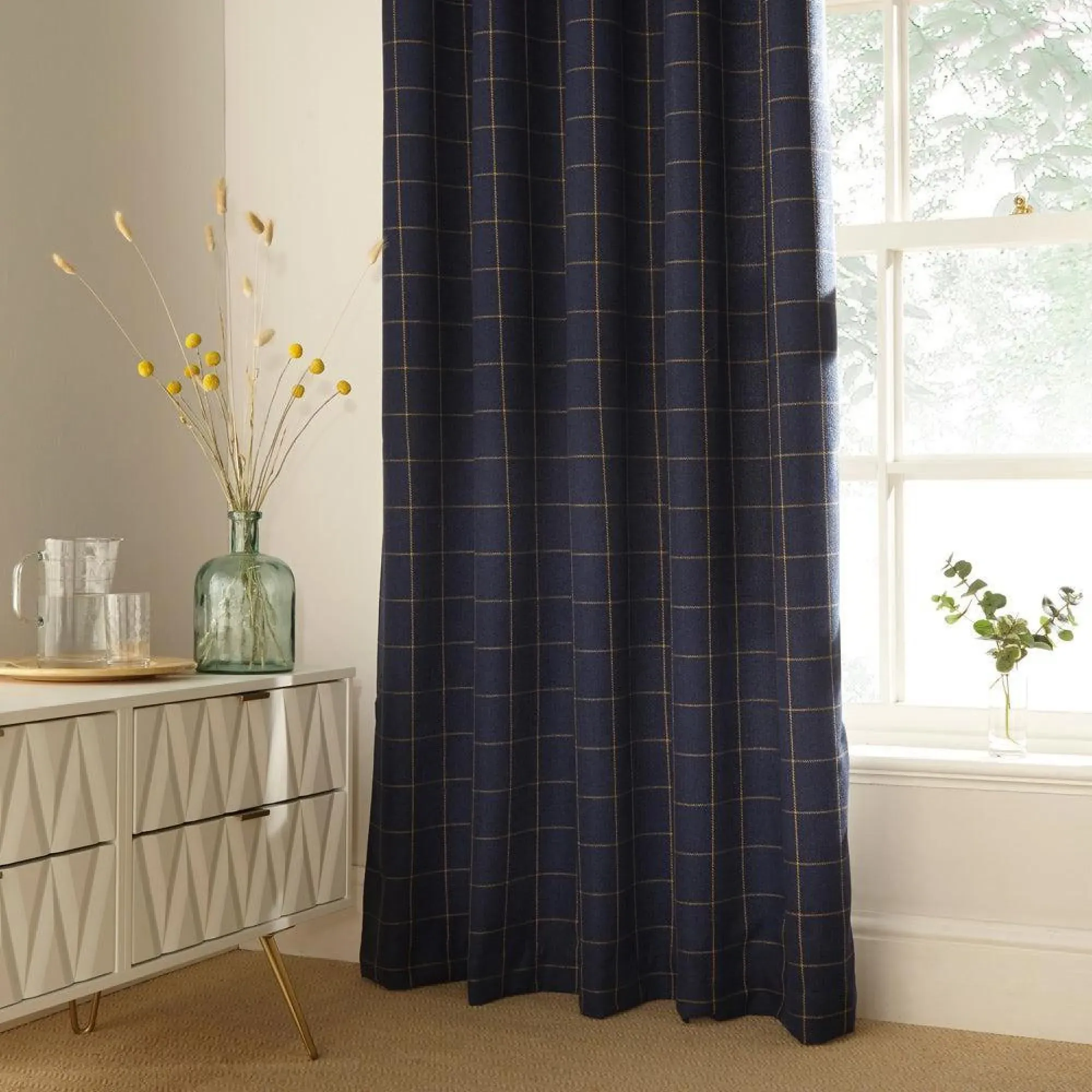 Ellis Windowpane Check Eyelet Curtains - Navy