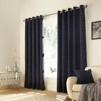 Ellis Windowpane Check Eyelet Curtains - Navy