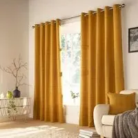 Ellis Windowpane Check Eyelet Curtains - Ochre