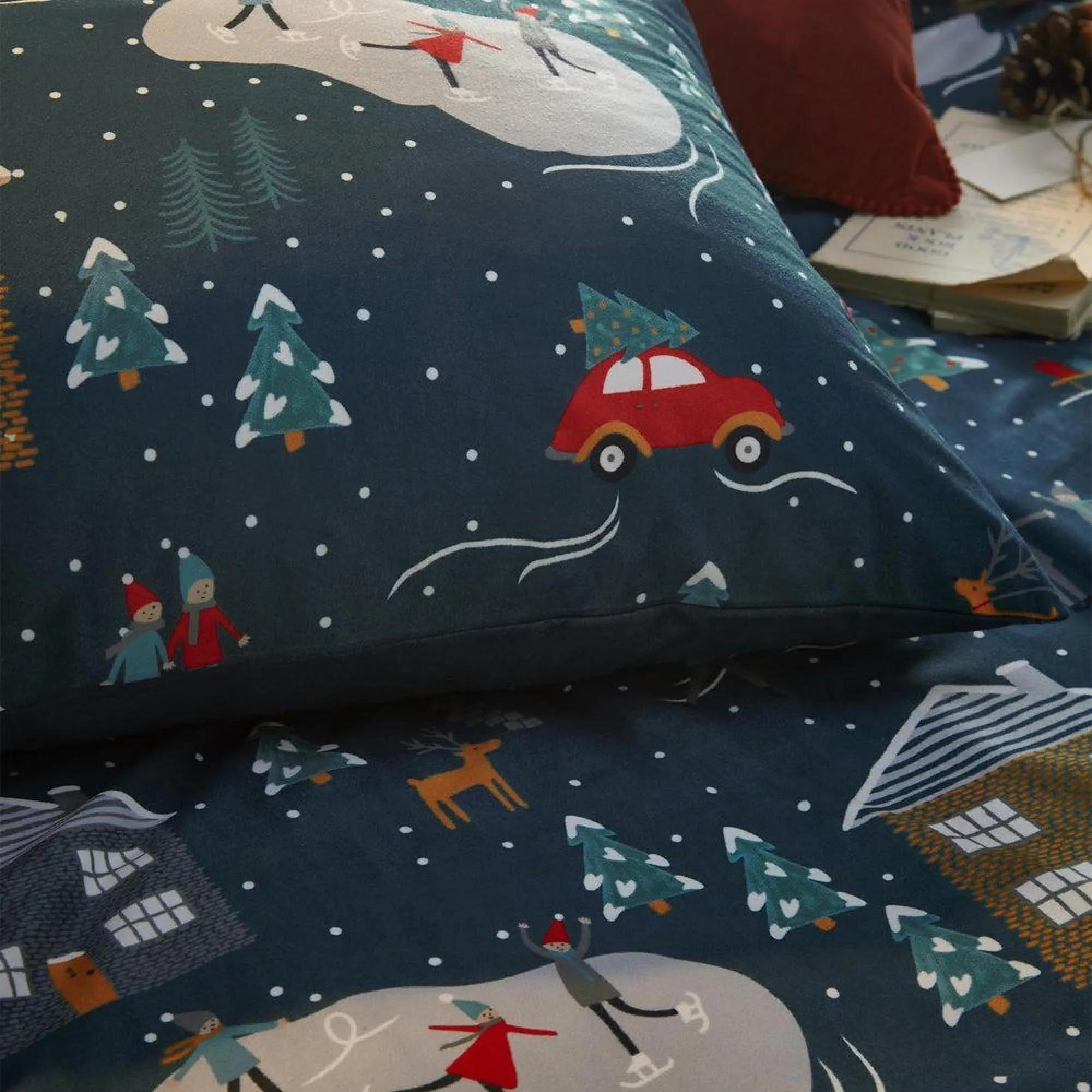 Winter Pines Pyjama Fleece Christmas Duvet Cover Set - Navy