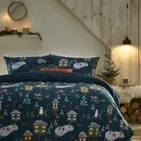 Winter Pines Pyjama Fleece Christmas Duvet Cover Set - Navy