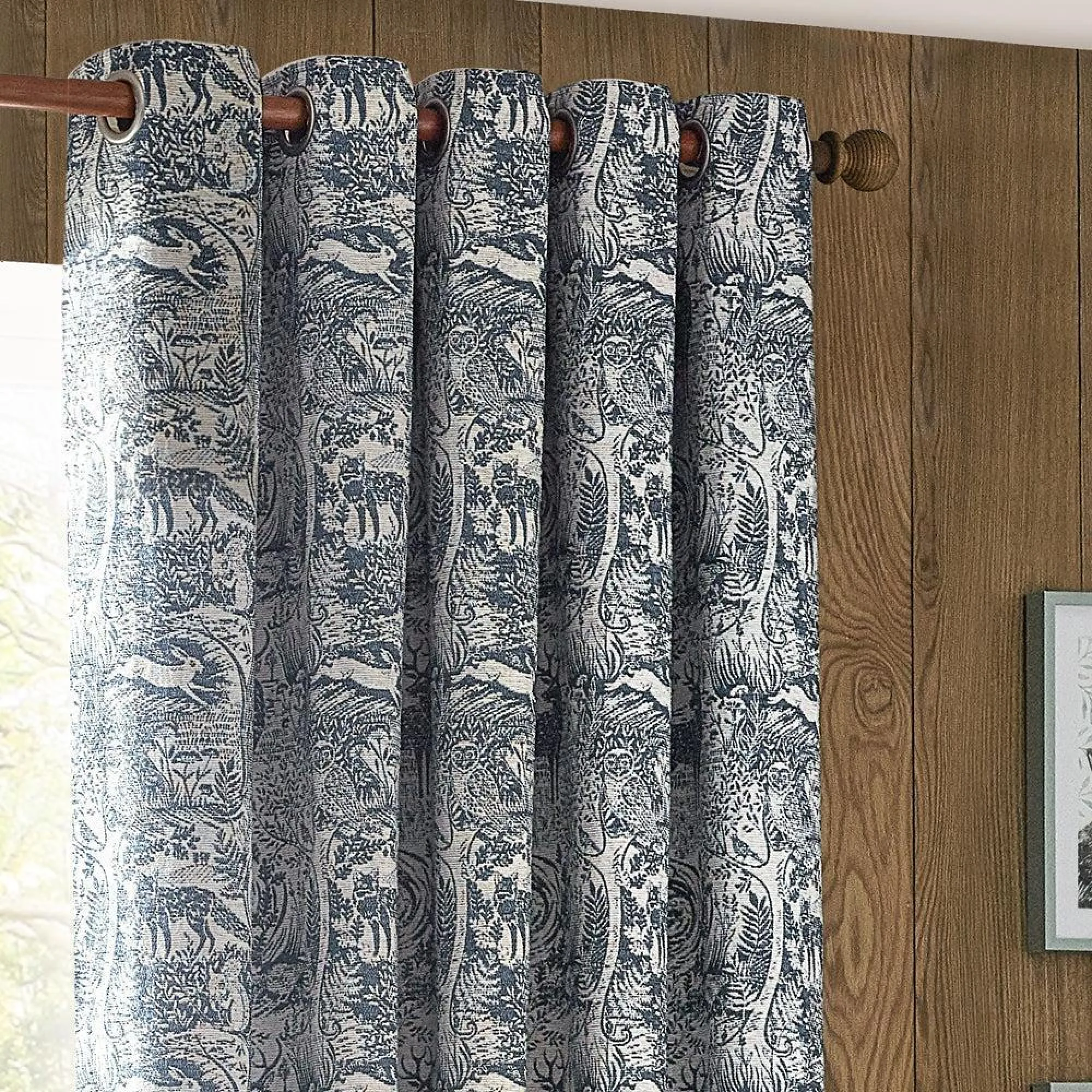 Winter Woods Animal Eyelet Curtains - Midnight, Chenille
