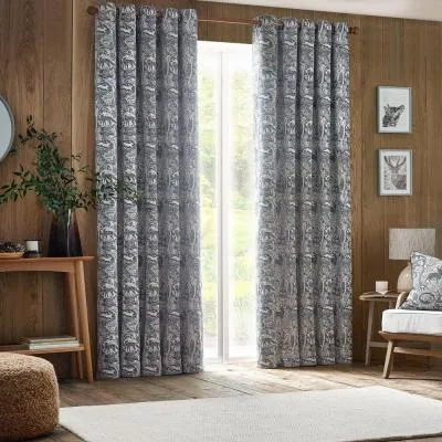 Winter Woods Animal Eyelet Curtains - Midnight, Chenille image