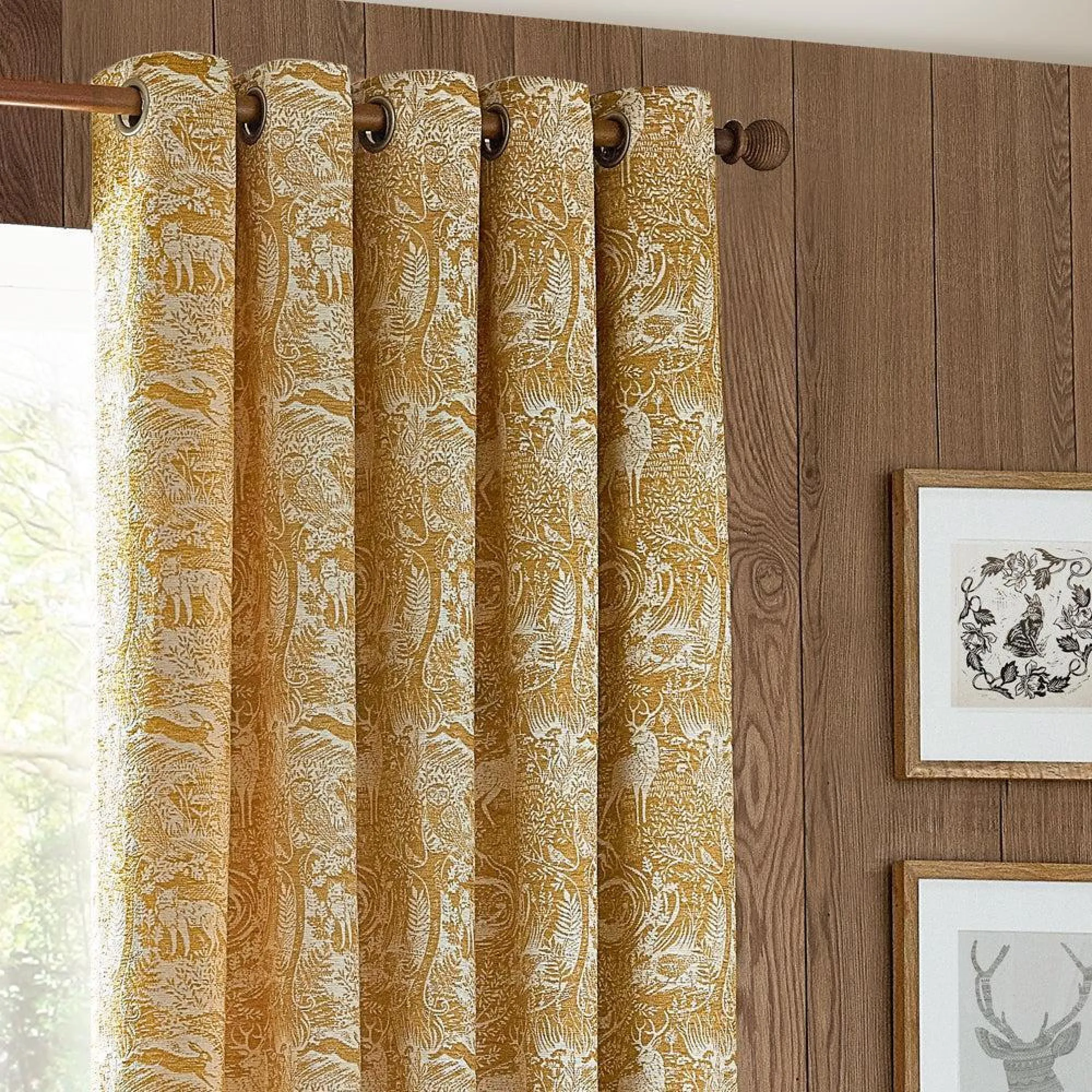 Winter Woods Animal Eyelet Curtains - Ochre, Chenille