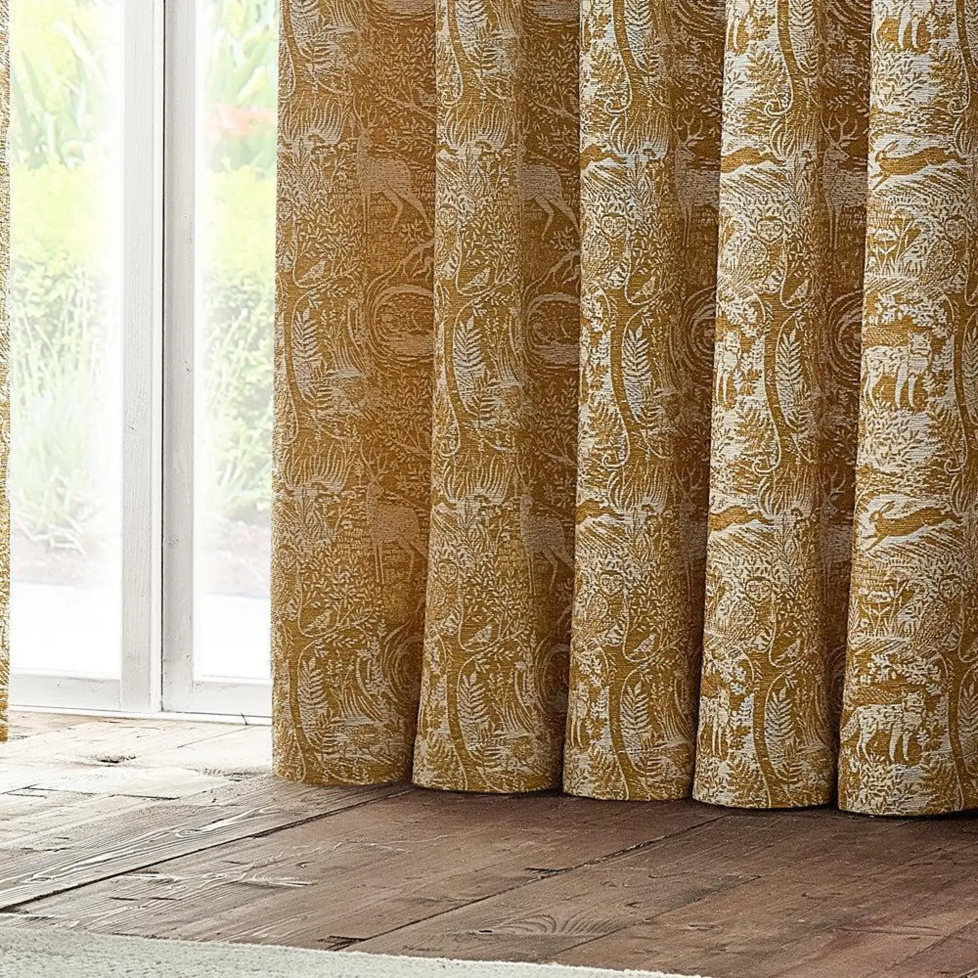 Winter Woods Animal Eyelet Curtains - Ochre, Chenille
