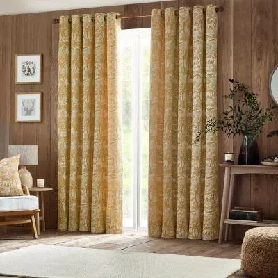Winter Woods Animal Eyelet Curtains - Ochre, Chenille