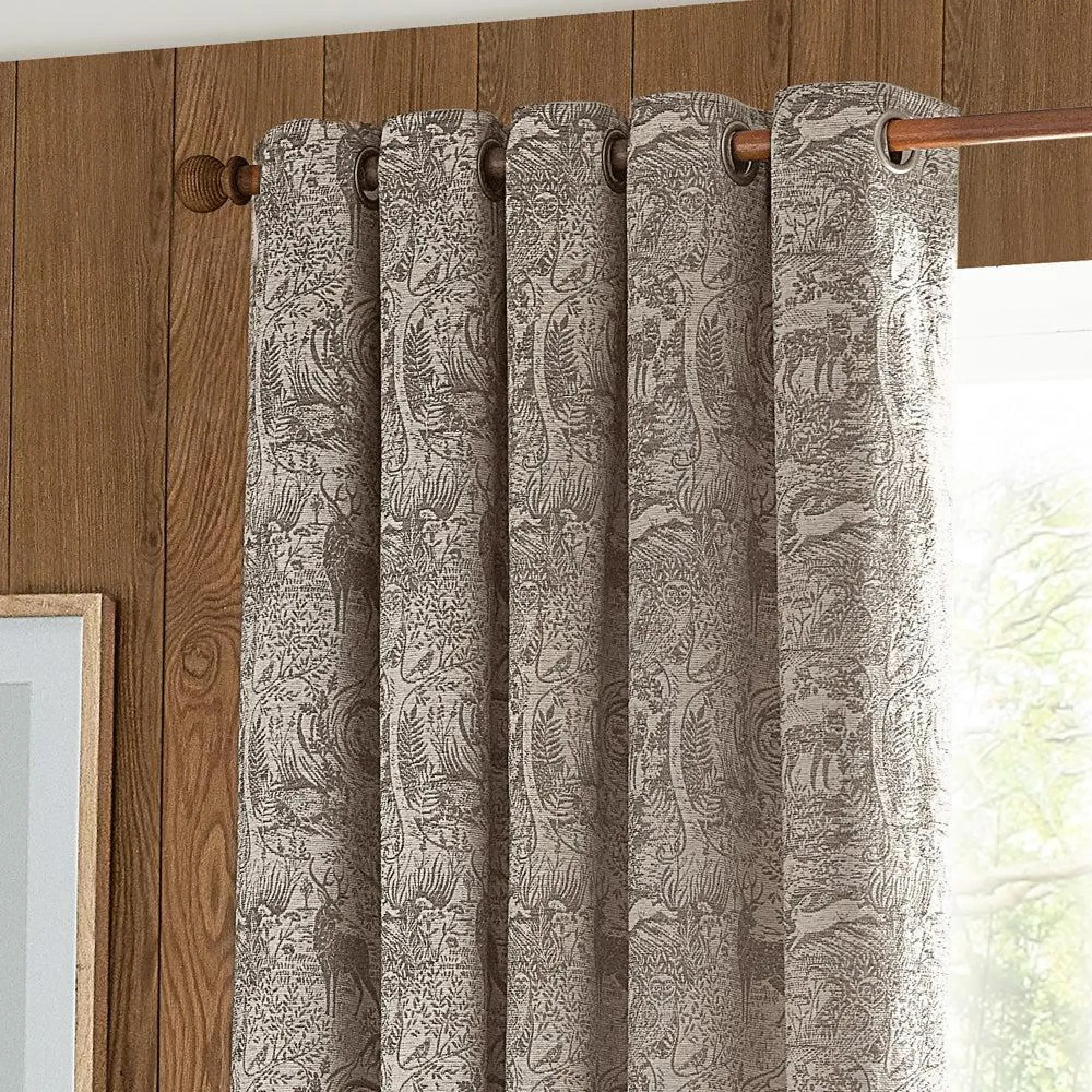 Winter Woods Animal Eyelet Curtains - Taupe, Chenille