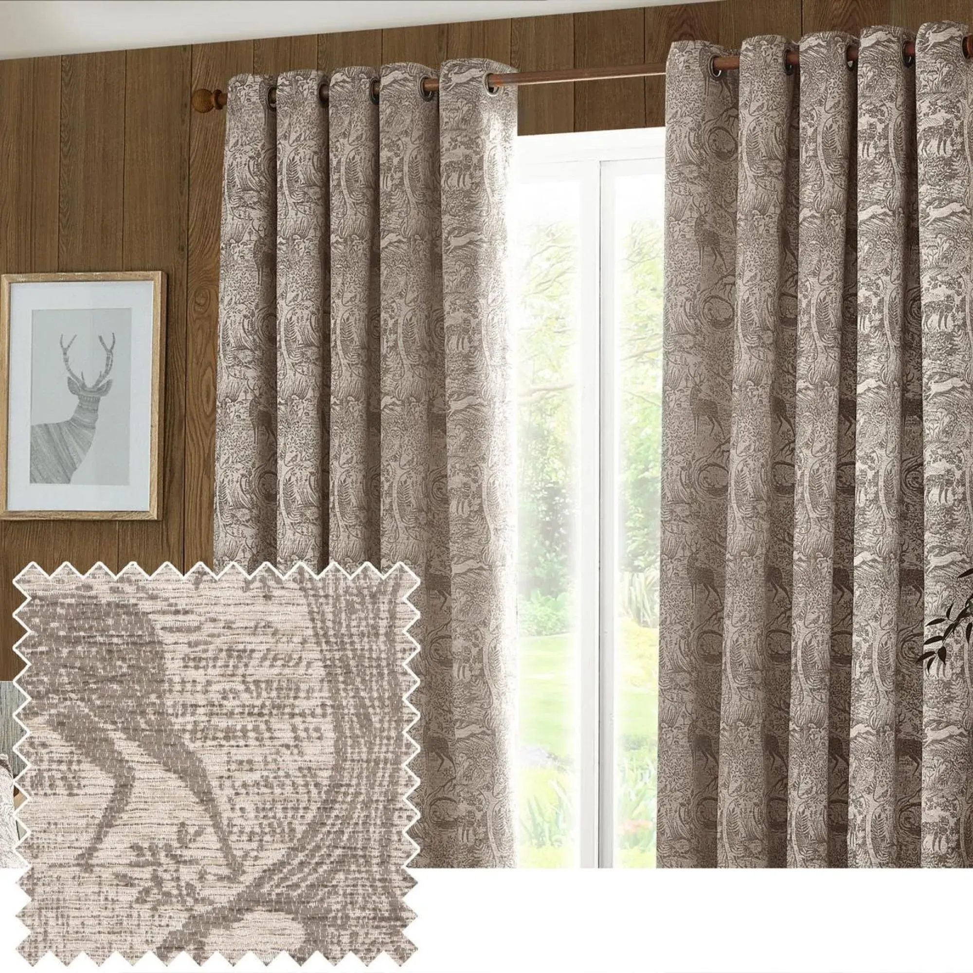 Winter Woods Animal Eyelet Curtains - Taupe, Chenille