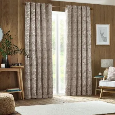 Winter Woods Animal Eyelet Curtains - Taupe, Chenille
