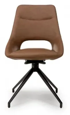Ace Swivel Dining Chair - Tan, Faux Leather