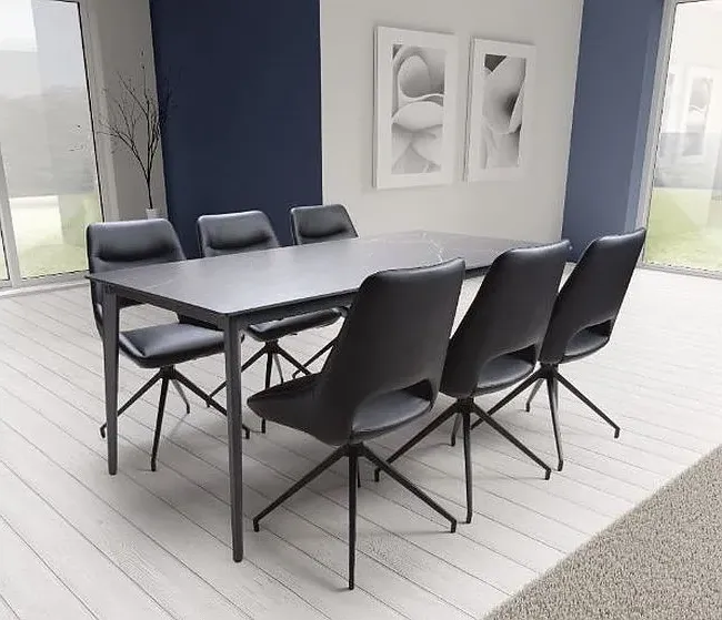 Amalfi 6-Seater Dining Table - Black, Marble Effect