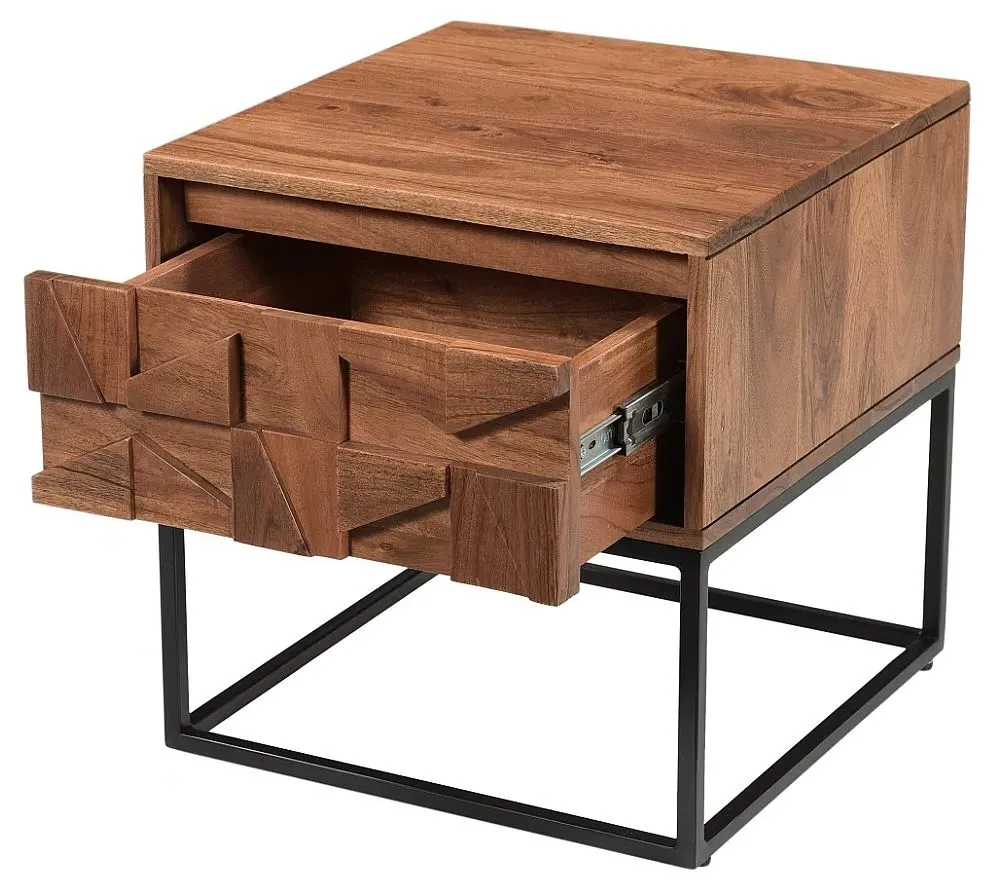 Axis Acacia Wood 1 Drawer End Table - Geometric