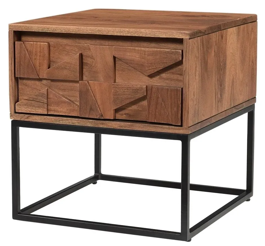 Axis Acacia Wood 1 Drawer End Table - Geometric