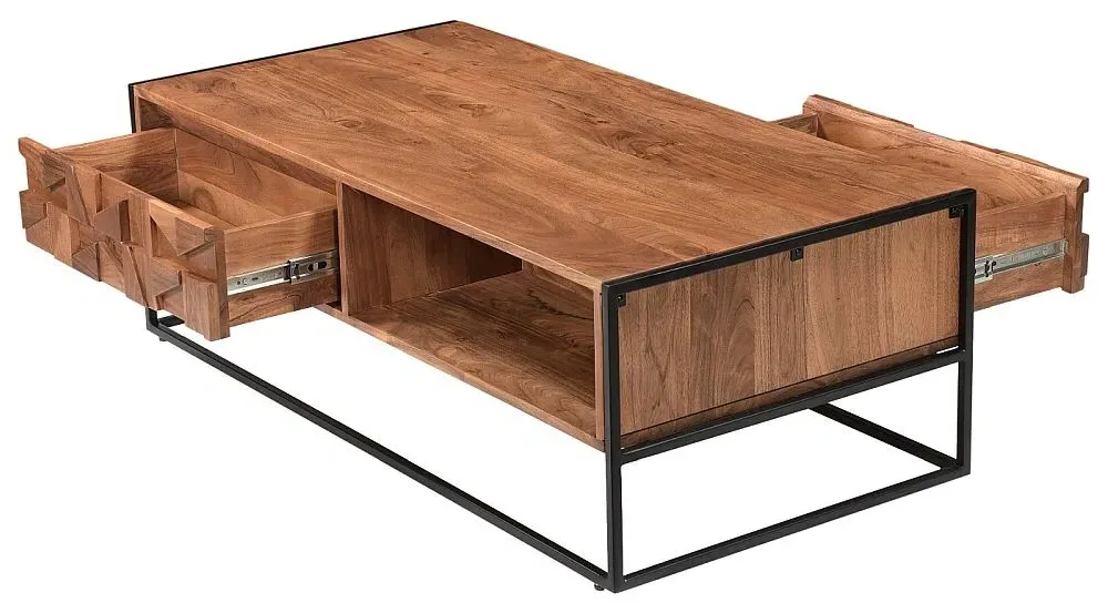 Axis Acacia Wood 2 Drawer Coffee Table - Geometric
