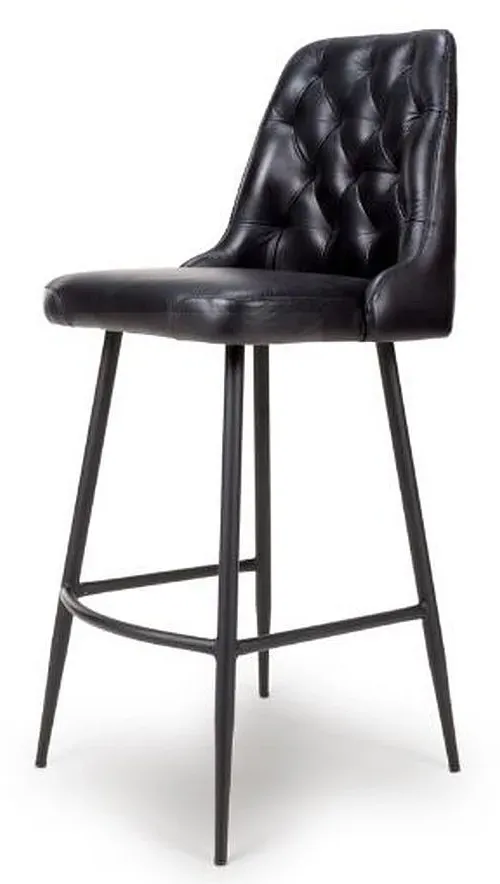 Bradley Barstool with Back - Black, Buffalo Leather